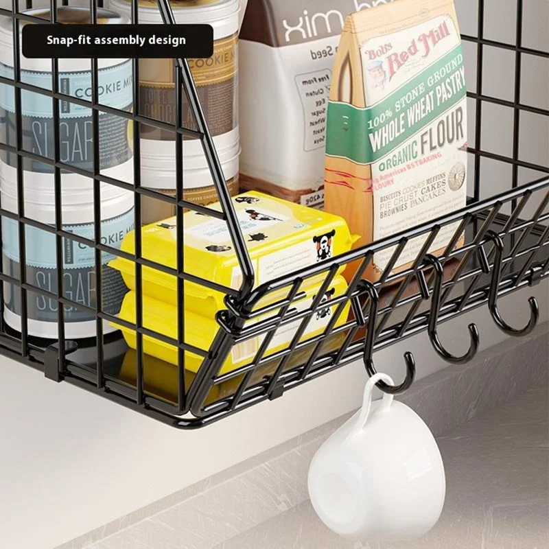 Estante de Almacenamiento de Cocina Montado en Pared - Estantería Pequeña de Hierro y Madera Plegable con Cesta para Verduras y Frutas para Cocina y Balcón