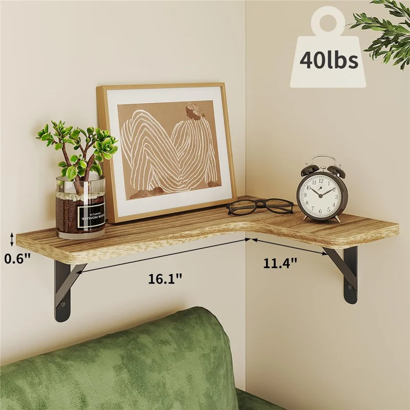 4Pcs / Set Floating Corner Shelves Wall Mounted Wood Storage Rack for Kitchen Bathroom Living Room - Wood Color