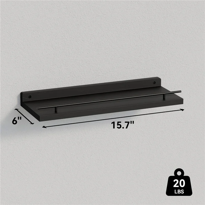 Conjunto de 3 Prateleiras Flutuantes com Trilho de Metal Prateleira de Armazenamento de Parede Montada no Banheiro - Preto