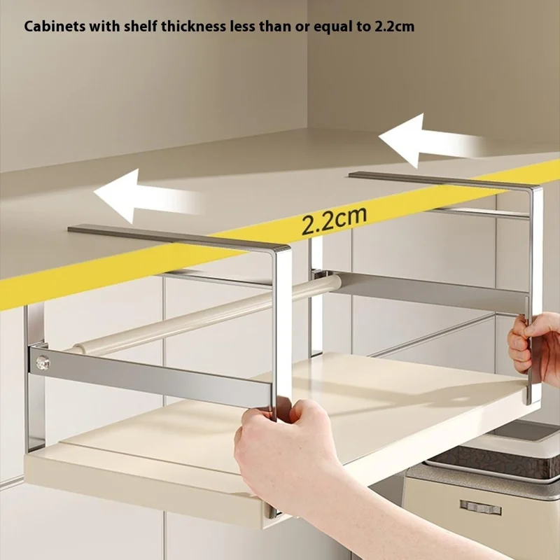 Prateleira de Armazenamento Ajustável 45-63cm para Armário de Cozinha - Aço Carbono com Suporte Suspenso, em Aço Inoxidável + Branco