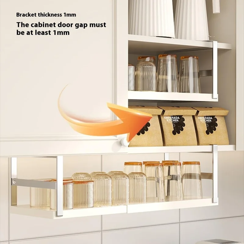 Prateleira de Armazenamento Ajustável 45-63cm para Armário de Cozinha - Aço Carbono com Suporte Suspenso, em Aço Inoxidável + Branco