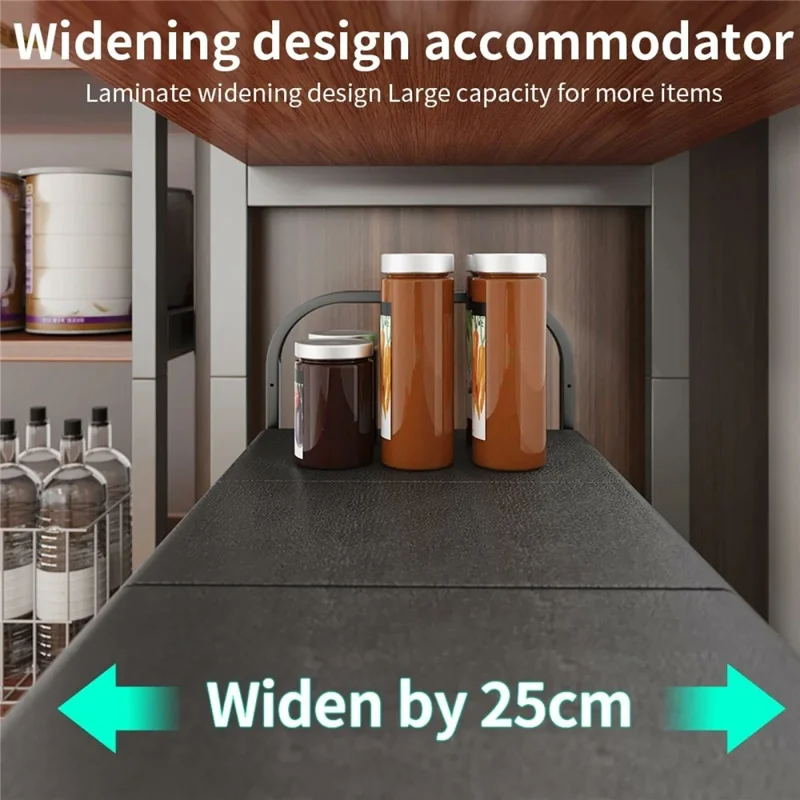Expandable Under Sink Organizer Carbon Steel Kitchen Cabinet Storage Rack Single Tier 4 Boards Adjustable Shelf - Black