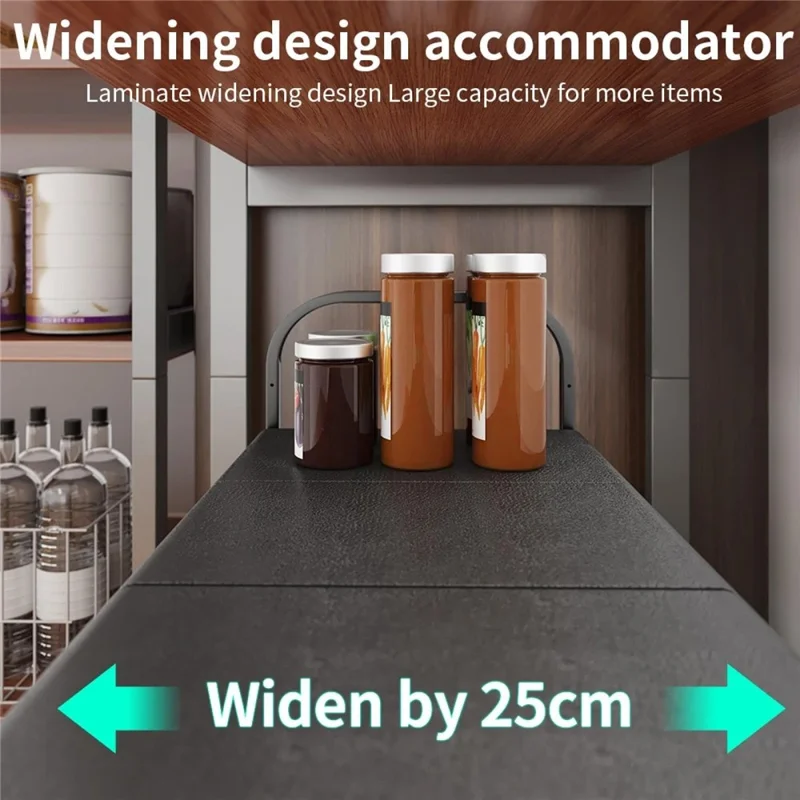 Expandable Under Sink Organizer with Storage Basket Carbon Steel Kitchen Cabinet Storage Rack Single Tier 2 Boards Adjustable Shelf - Black