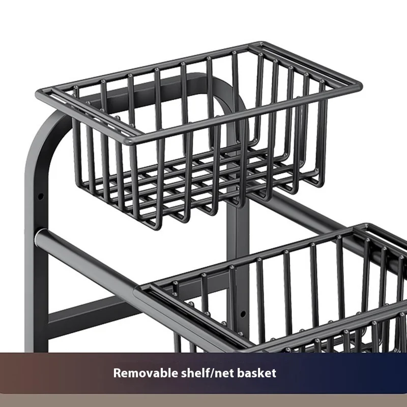 Expandable Under Sink Organizer with 3 Storage Baskets Carbon Steel Kitchen Cabinet Storage Rack 2-Tier 3 Boards Adjustable Shelf - Black