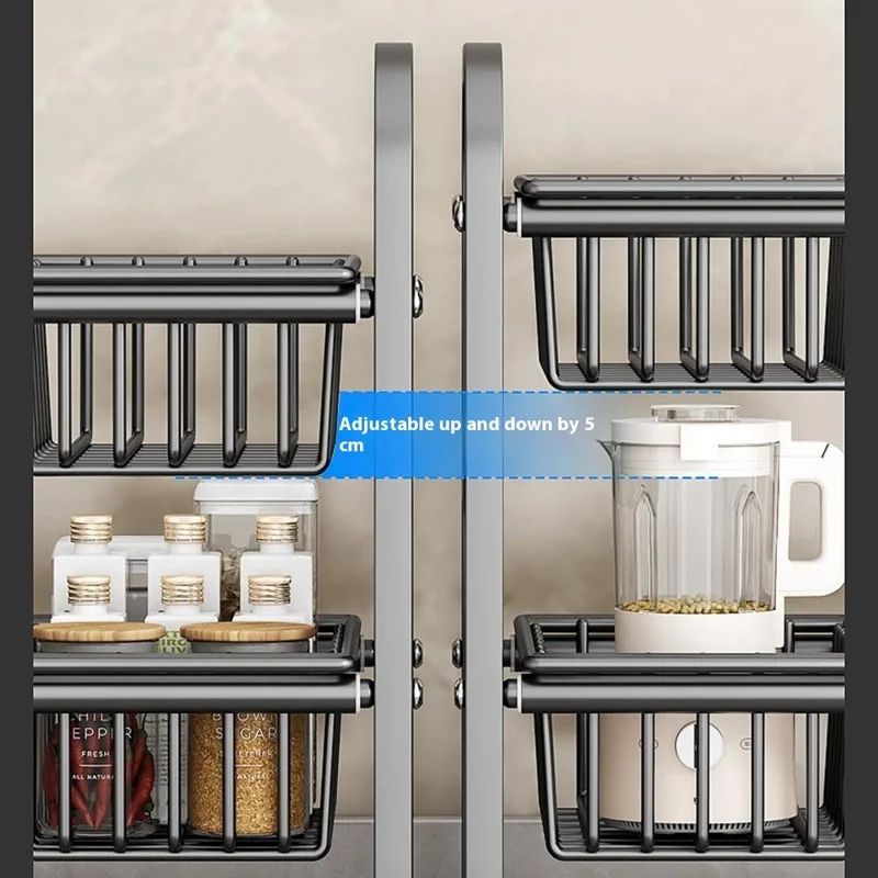 Expandable Under Sink Organizer with 4 Storage Baskets Carbon Steel Kitchen Cabinet Storage Rack 2-Tier 4 Boards Adjustable Shelf - Black