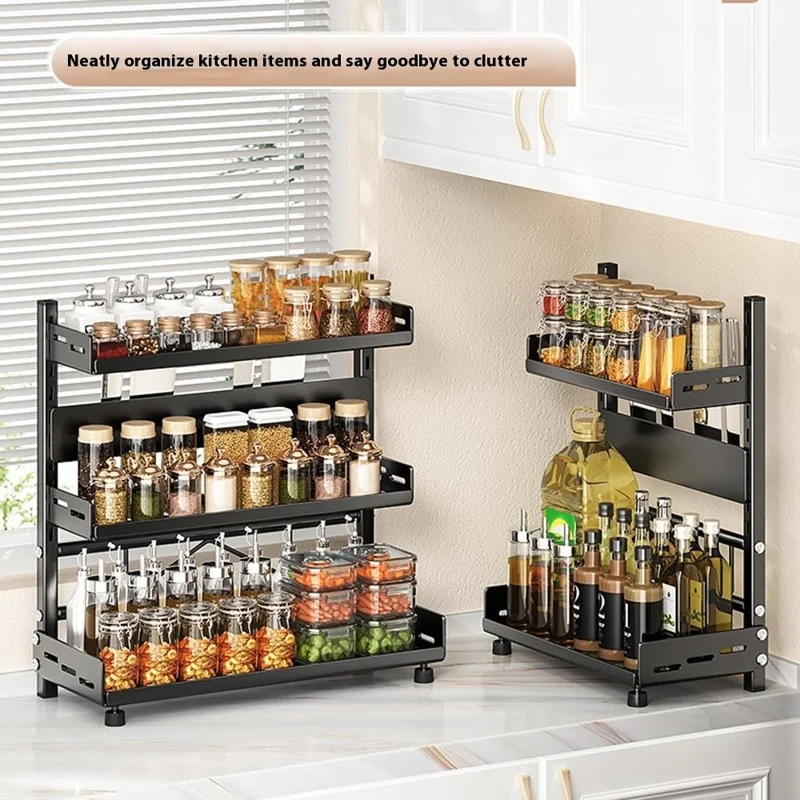 Organizador de Especias para Cocina de 3 Niveles de 40 cm de Ancho, Estante de Almacenamiento de Encimera, Soporte para Utensilios y Cuchillos - Gris