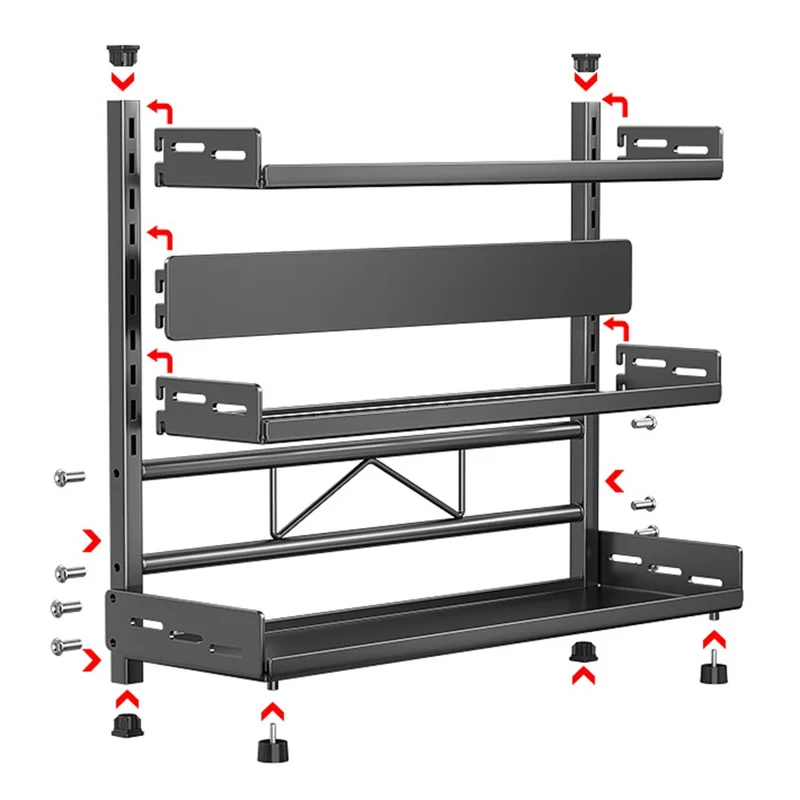 Gewürzregal-Organizer 3-stufig 50 cm breit Arbeitsplatten-Aufbewahrungsregal Utensilien-Halter für Messer und Besteck - Grau