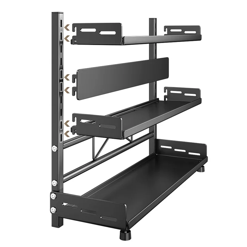 Gewürzregal-Organizer 3-stufig 50 cm breit Arbeitsplatten-Aufbewahrungsregal Utensilien-Halter für Messer und Besteck - Grau