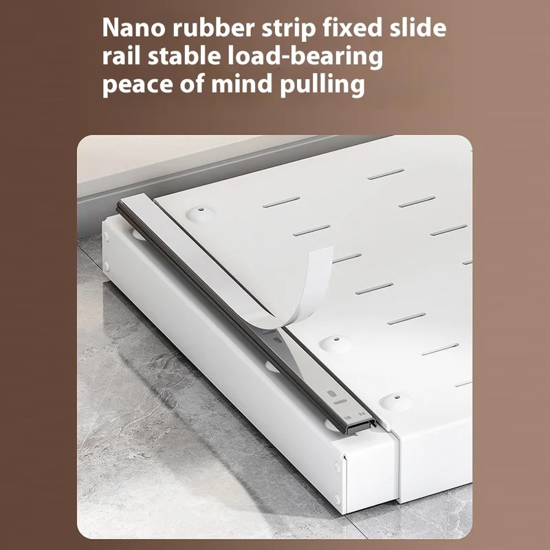 Organizador Extensível para Armário de Cozinha, Suporte de Armazenamento para Gabinete com Puxador, Comprimento Ajustável de 32 a 50 cm, Largura de 42 cm - Branco