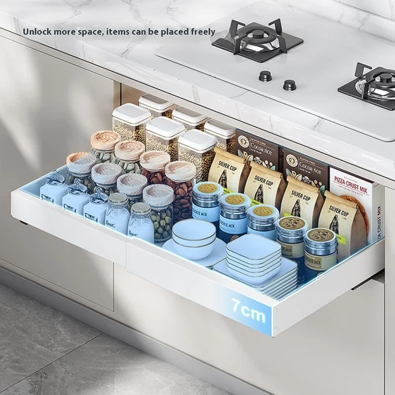 Extendable Under Sink Organizer Pull Out Kitchen Cabinet Drawer 32 - 50cm Length 52cm Width Storage Rack - White