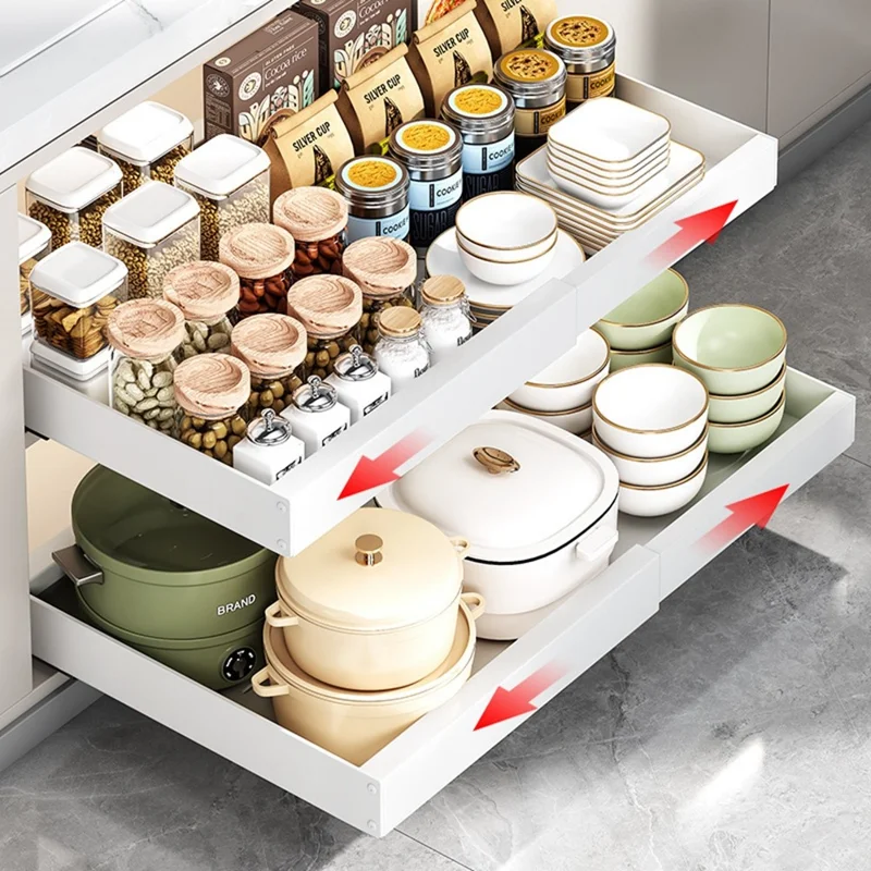Extendable Under Sink Organizer Pull Out Kitchen Cabinet Drawer 42 - 68cm Length 42cm Width Storage Rack - White