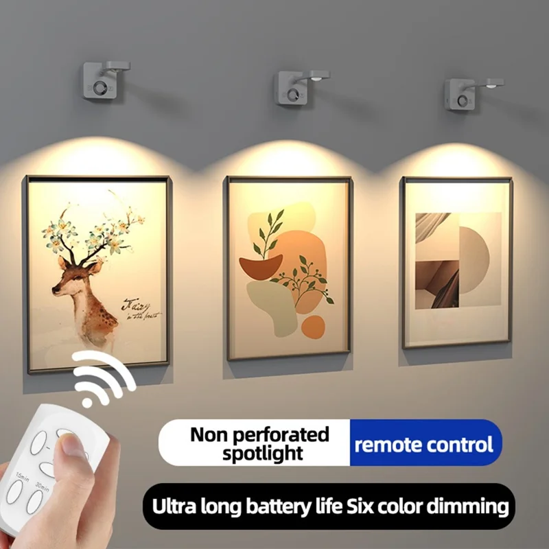 Remote Control Wall Art LED Spotlight for Paintings USB Rechargeable Dimmable Colorful Ambient Light