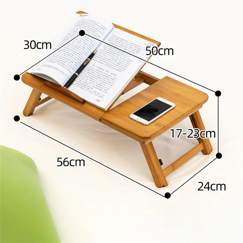 Table portable en bambou de 56 cm de long, hauteur ajustable et pliable pour lecture, écriture et travail, Taille S - Couleur bambou