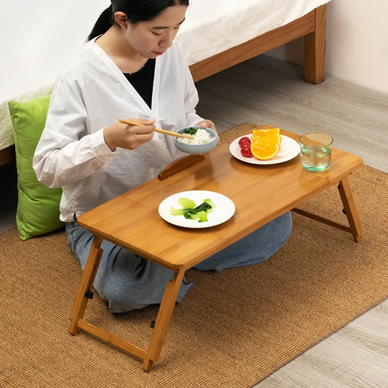 Table portable en bambou de 64 cm, hauteur ajustable et pliable, pour lecture, écriture et travail, Taille M - Couleur bambou