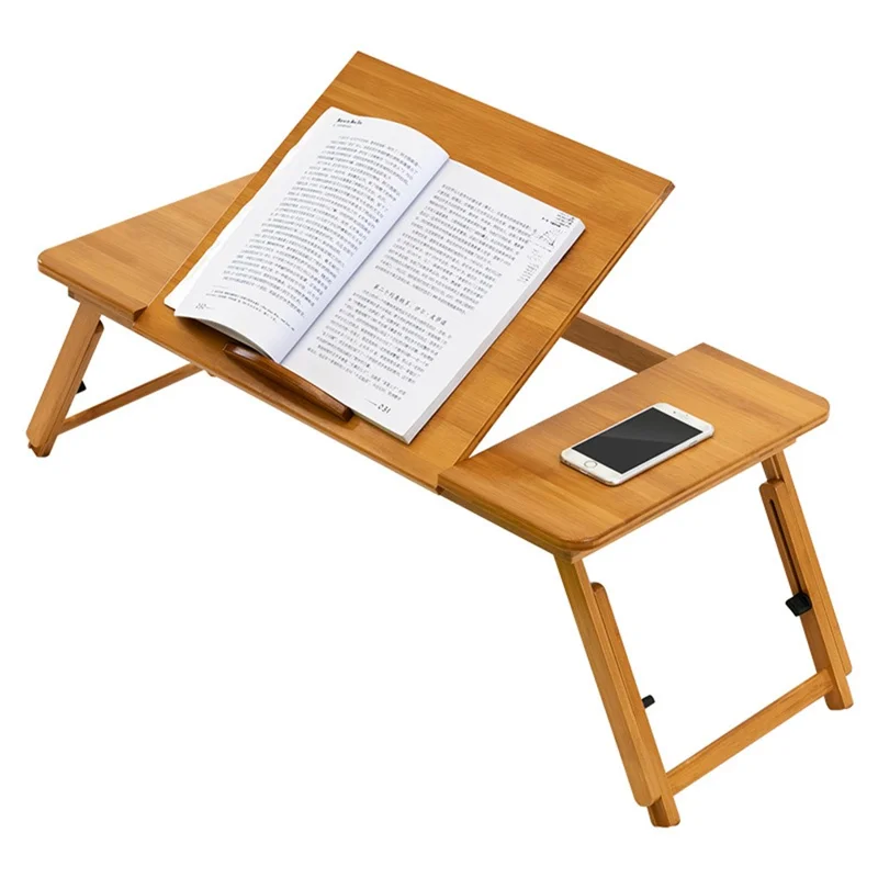 Table portable en bambou de 88 cm de long, hauteur ajustable et pliable, pour lecture, écriture et travail, Taille L - Couleur bambou