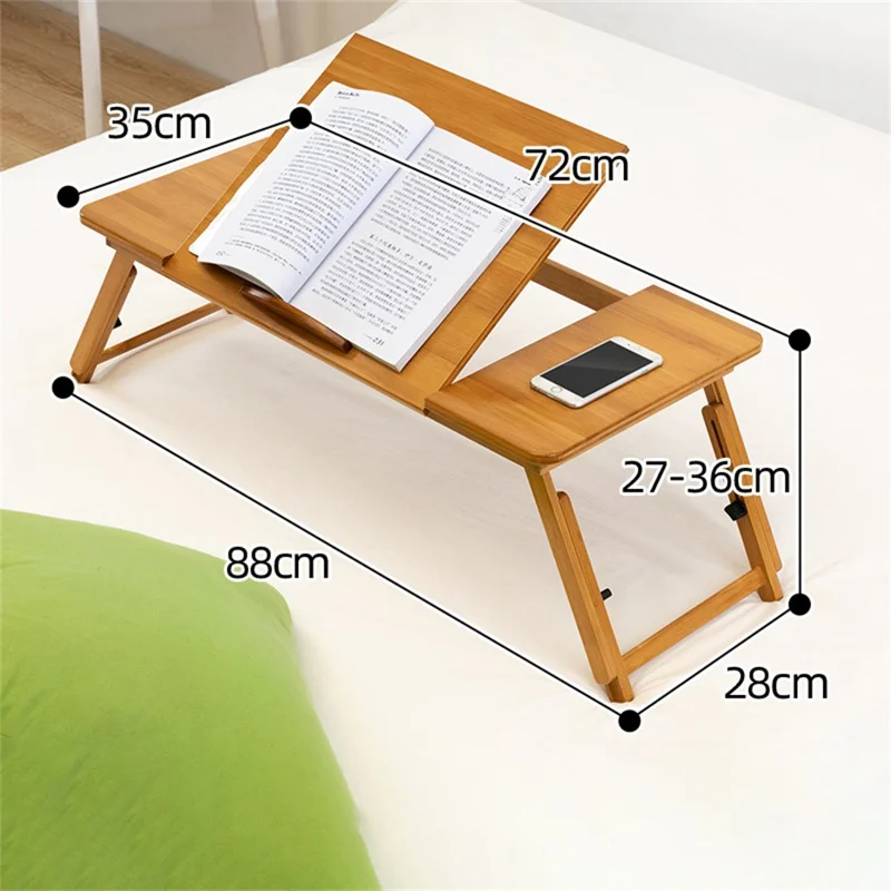 Table portable en bambou de 88 cm de long, hauteur ajustable et pliable, pour lecture, écriture et travail, Taille L - Couleur bambou