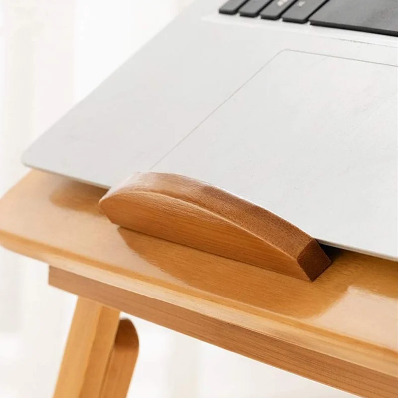 Table portable en bambou de 88 cm de long, hauteur ajustable et pliable, pour lecture, écriture et travail, Taille L - Couleur bambou