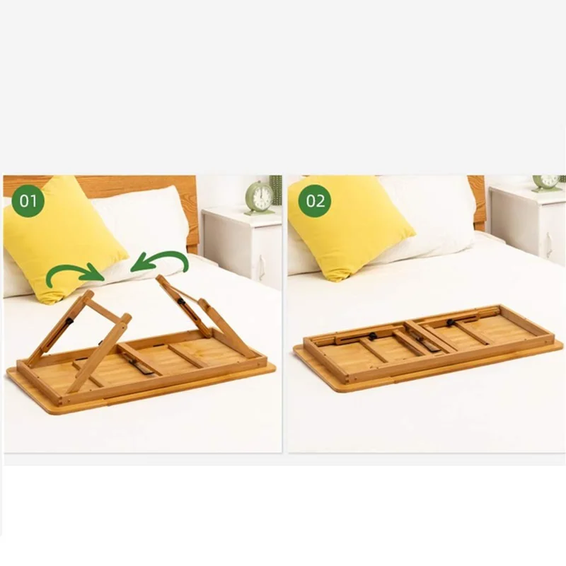 Table portable en bambou de 88 cm de long, hauteur ajustable et pliable, pour lecture, écriture et travail, Taille L - Couleur bambou