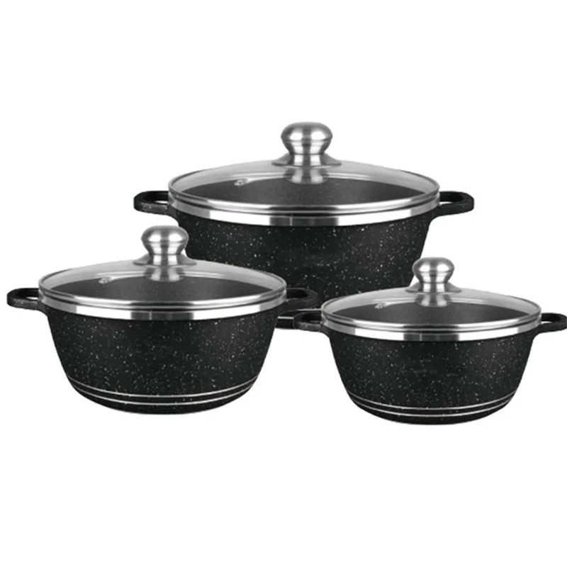 Set da 6 pezzi di Pentole in Alluminio Maifanite Antiaderenti con Padelle e Set di Pentole Pressofuse - Nero