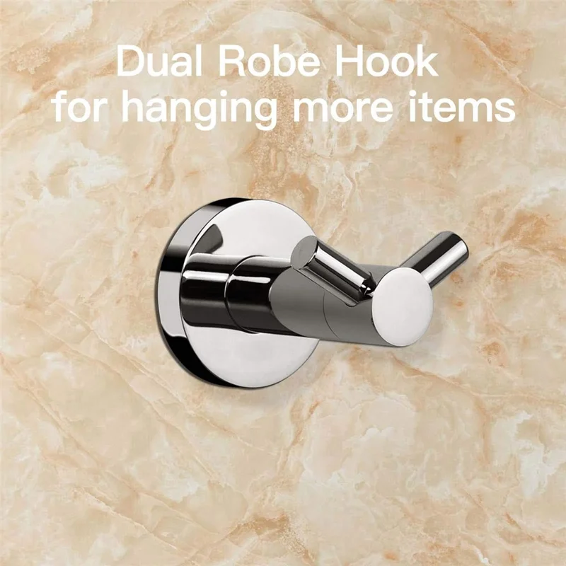 Style B Double Hook Robe Hanger 304 Stainless Steel Rust Resistant Wall Mounted Hanger for Bathroom Hotel - Bright