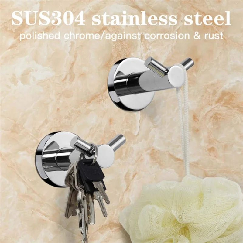 Style B Double Hook Robe Hanger 304 Stainless Steel Rust Resistant Wall Mounted Hanger for Bathroom Hotel - Bright