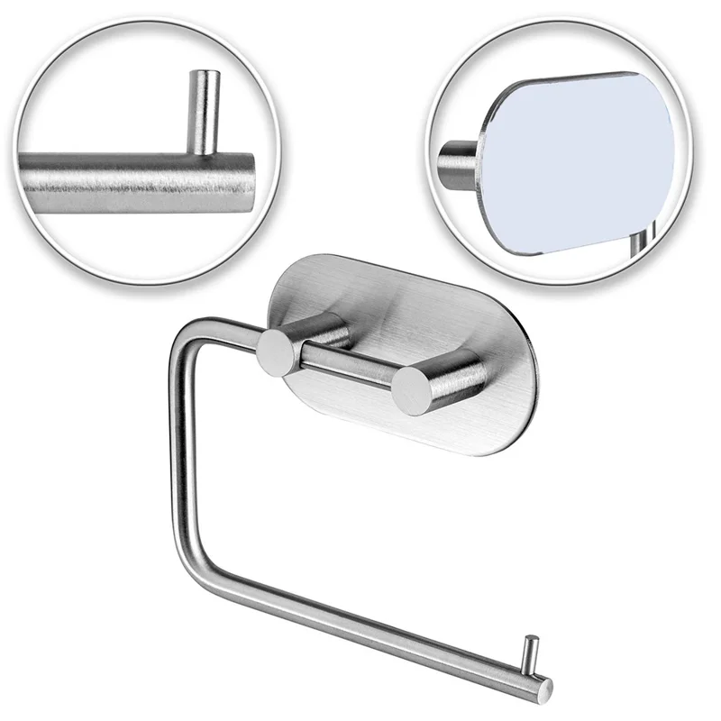Soporte de papel higiénico de acero inoxidable sin perforación Dispensador de rollo de papel montado en la pared para baño / cocina