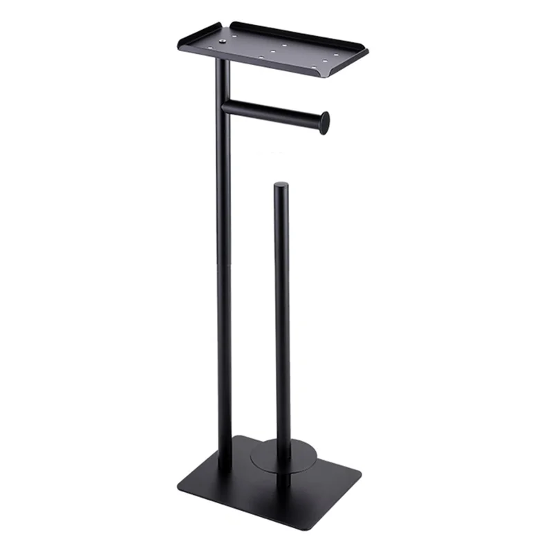 Support de Papier Toilette sur Pied Style A en Acier Inoxydable avec Étagère Supérieure pour Rangement et Stockage de Rouleaux