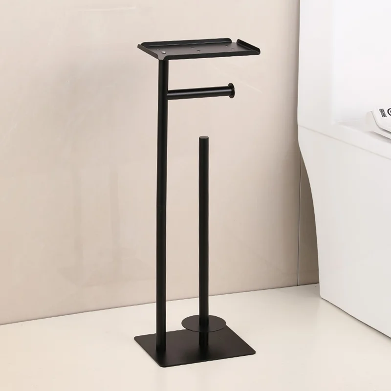 Support de Papier Toilette sur Pied Style A en Acier Inoxydable avec Étagère Supérieure pour Rangement et Stockage de Rouleaux