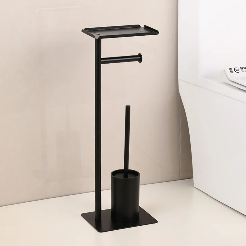 Suporte de Papel Higiênico Estilo B em Aço Inoxidável, Tipo Torre para Banheiro, com Porta-Escova Sanitária