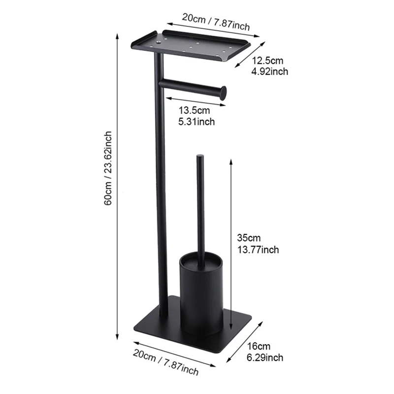 Suporte de Papel Higiênico Estilo B em Aço Inoxidável, Tipo Torre para Banheiro, com Porta-Escova Sanitária