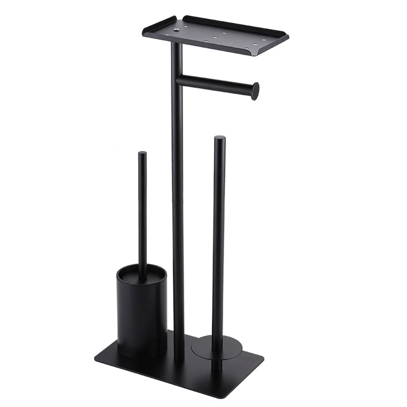 Suporte de Papel Higiênico em Aço Inoxidável Estilo C, Pedestal para Banheiro com Porta-Rolos e Escova Sanitária