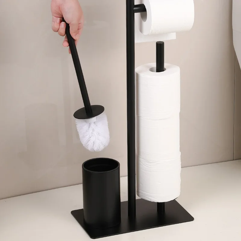 Suporte de Papel Higiênico em Aço Inoxidável Estilo C, Pedestal para Banheiro com Porta-Rolos e Escova Sanitária