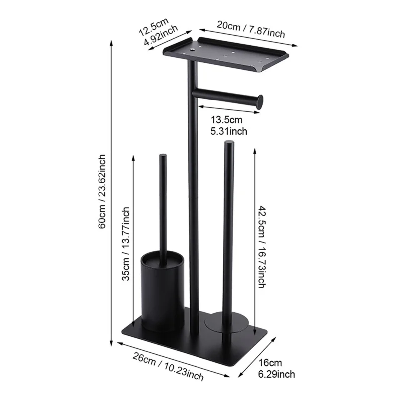 Suporte de Papel Higiênico em Aço Inoxidável Estilo C, Pedestal para Banheiro com Porta-Rolos e Escova Sanitária