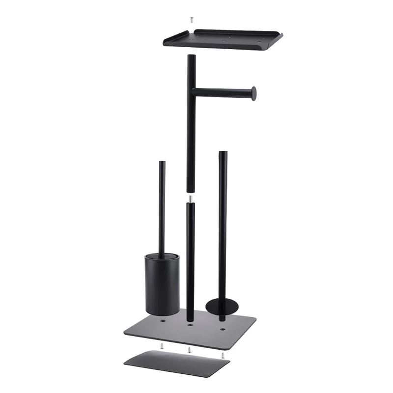 Suporte de Papel Higiênico em Aço Inoxidável Estilo C, Pedestal para Banheiro com Porta-Rolos e Escova Sanitária