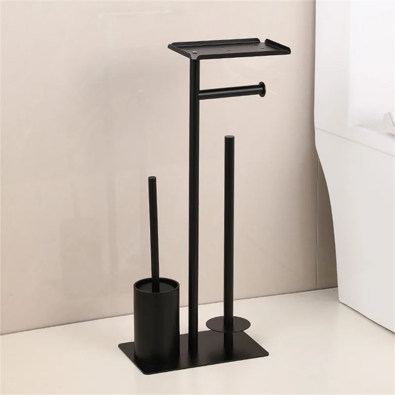 Suporte de Papel Higiênico em Aço Inoxidável Estilo C, Pedestal para Banheiro com Porta-Rolos e Escova Sanitária