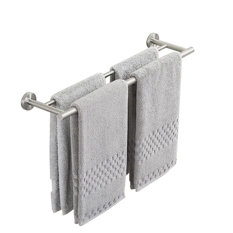 Portasciugamani a doppia barra moderno da 60 cm in acciaio inossidabile, montaggio a parete per bagno con ripiano di stoccaggio