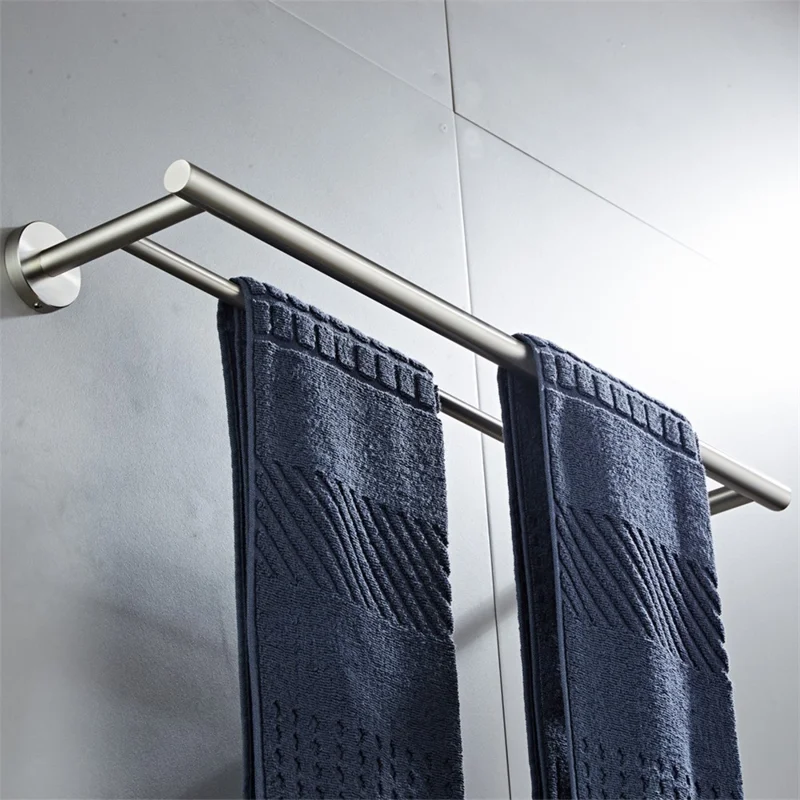 Portasciugamani a doppia barra moderno da 60 cm in acciaio inossidabile, montaggio a parete per bagno con ripiano di stoccaggio