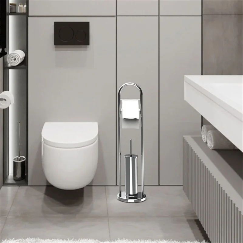 Portarotolo da bagno in acciaio inox 2 in 1 salvaspazio con porta scopino