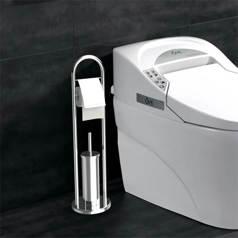 Portarotolo da bagno in acciaio inox 2 in 1 salvaspazio con porta scopino