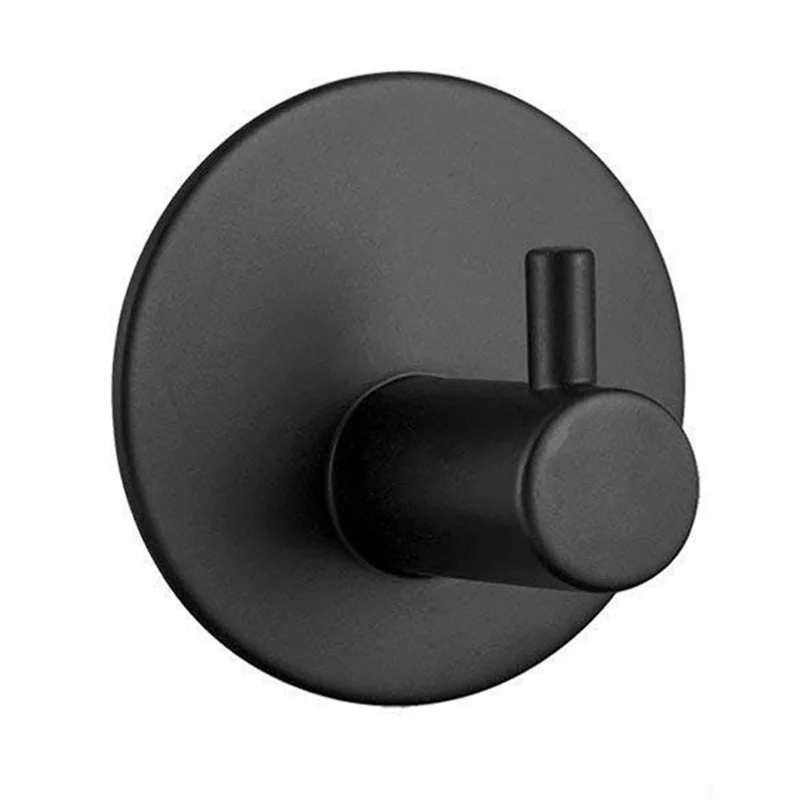 Gancio in Acciaio Inox Tipo Cavo con Colla Senza Foratura Appendiabiti Rotondo da Parete per Asciugamani Cappotti Ombrelli - Nero