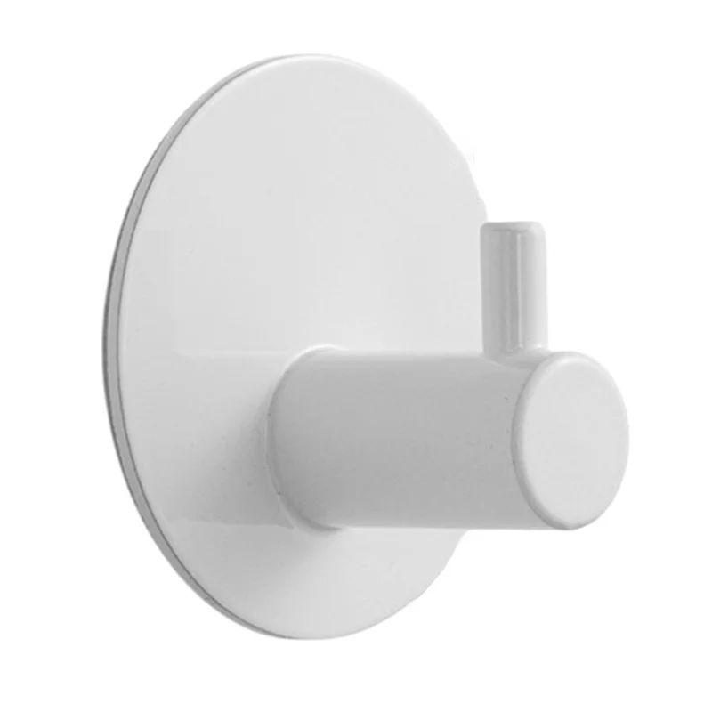 Hulhåndtag i rustfrit stål med lim, uden bore, rund væghænger til håndklæde, frakke, paraply - Hvid