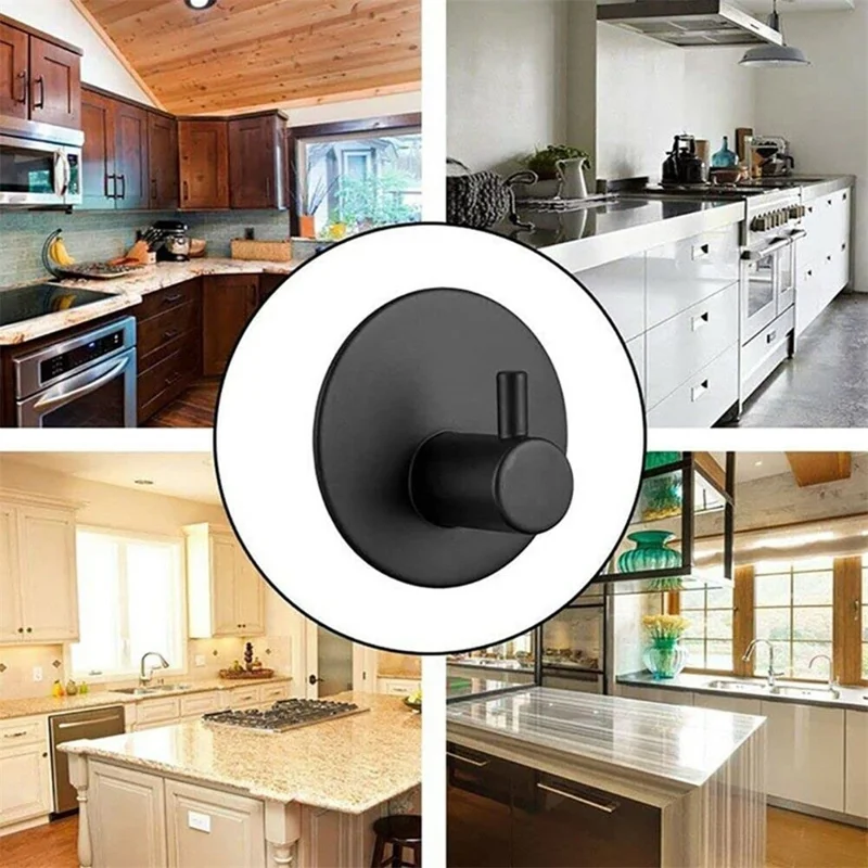 Hulhåndtag i rustfrit stål med lim, uden bore, rund væghænger til håndklæde, frakke, paraply - Hvid