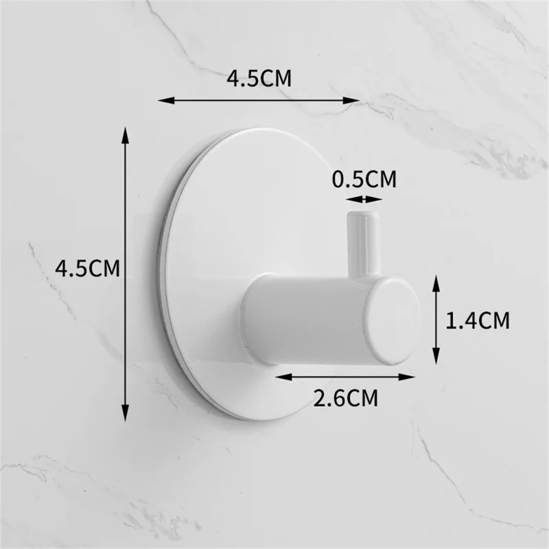 Hulhåndtag i rustfrit stål med lim, uden bore, rund væghænger til håndklæde, frakke, paraply - Hvid