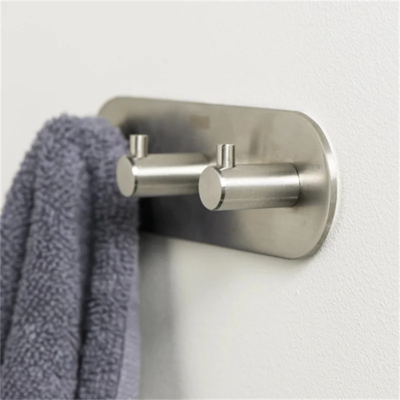 Porte-clés mural en acier inoxydable auto-adhésif sans perçage à 3 crochets pour clés, chapeau, manteau, 14,3 x 4,8 x 2,5 cm