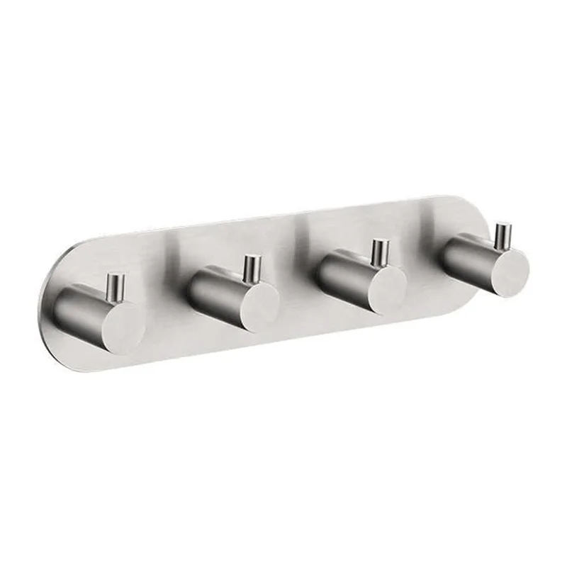 Gancio da parete ovale in acciaio inossidabile autoadesivo senza fori, 4 ganci per chiavi, cappello, cappotto, 19,2 x 4,8 x 2,5 cm