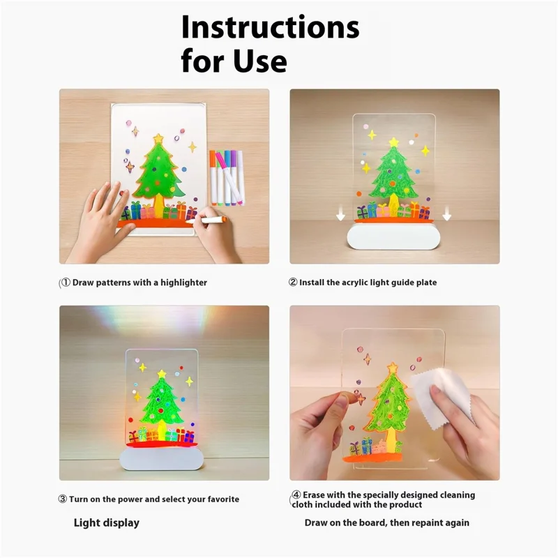 Quadro de anotações LED apagável Luz noturna de pintura 3D Quadro de desenho recarregável Quadro de esboço de acrílico