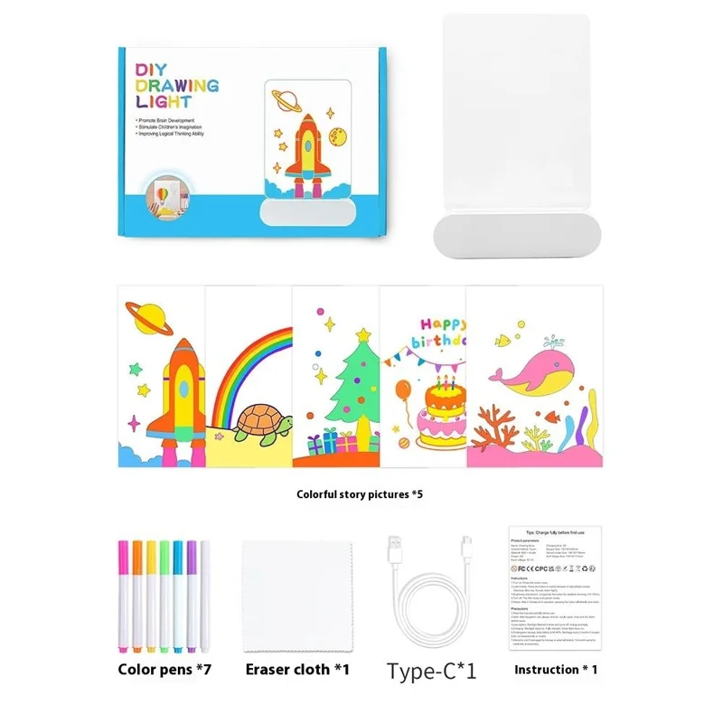 Quadro de anotações LED apagável Luz noturna de pintura 3D Quadro de desenho recarregável Quadro de esboço de acrílico