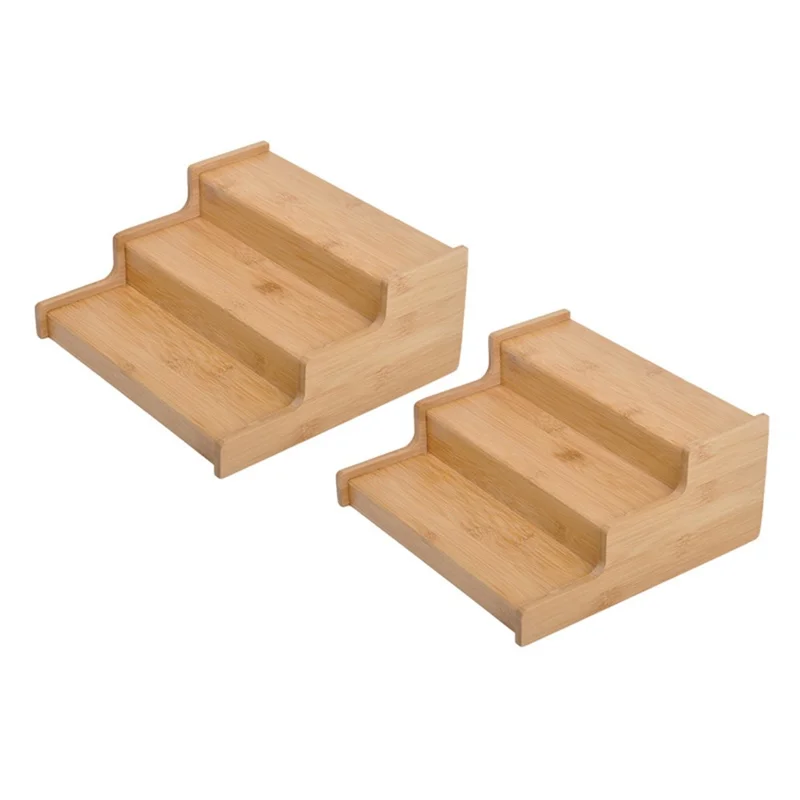 Scaffale per spezie a 3 ripiani in bambù per cucina - Organizer per condimenti e erbe aromatiche da bancone (confezione da 2 pezzi)