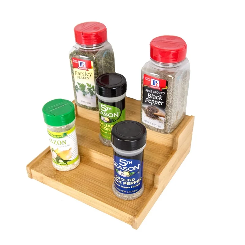 Scaffale per spezie a 3 ripiani in bambù per cucina - Organizer per condimenti e erbe aromatiche da bancone (confezione da 2 pezzi)