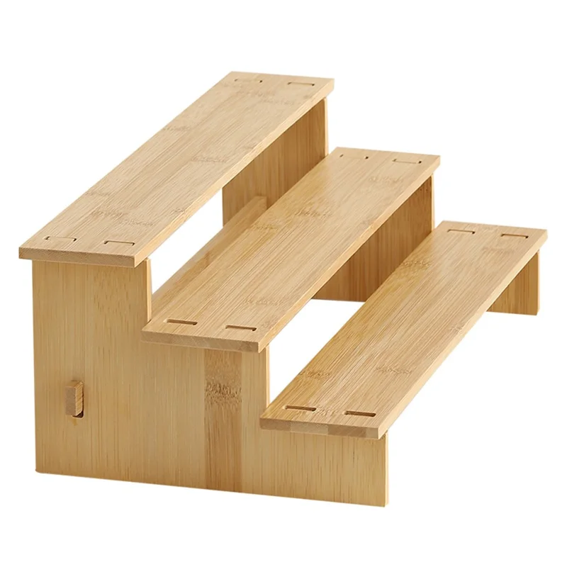 Bamboo 3-Tier Spice Rack Organizer Kitchen Detachable Condiments Storage Shelf